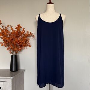 Navy Blue Polyester Strap Back Sleeveless Dress